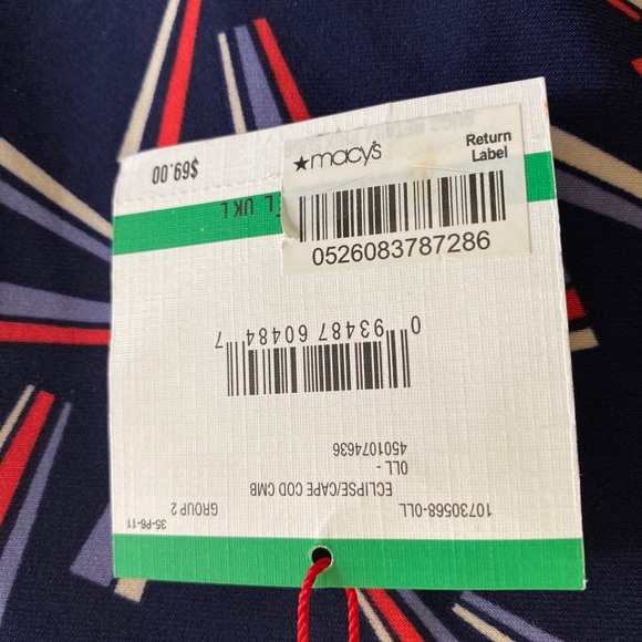 Ann Klein Blouse Navy with Design Fitted Tied - Picture 4 of 6